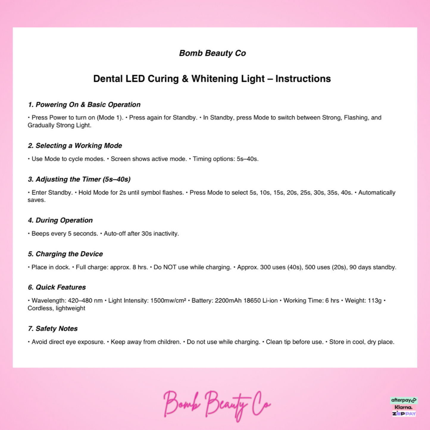 cosmetic whitening light instructions