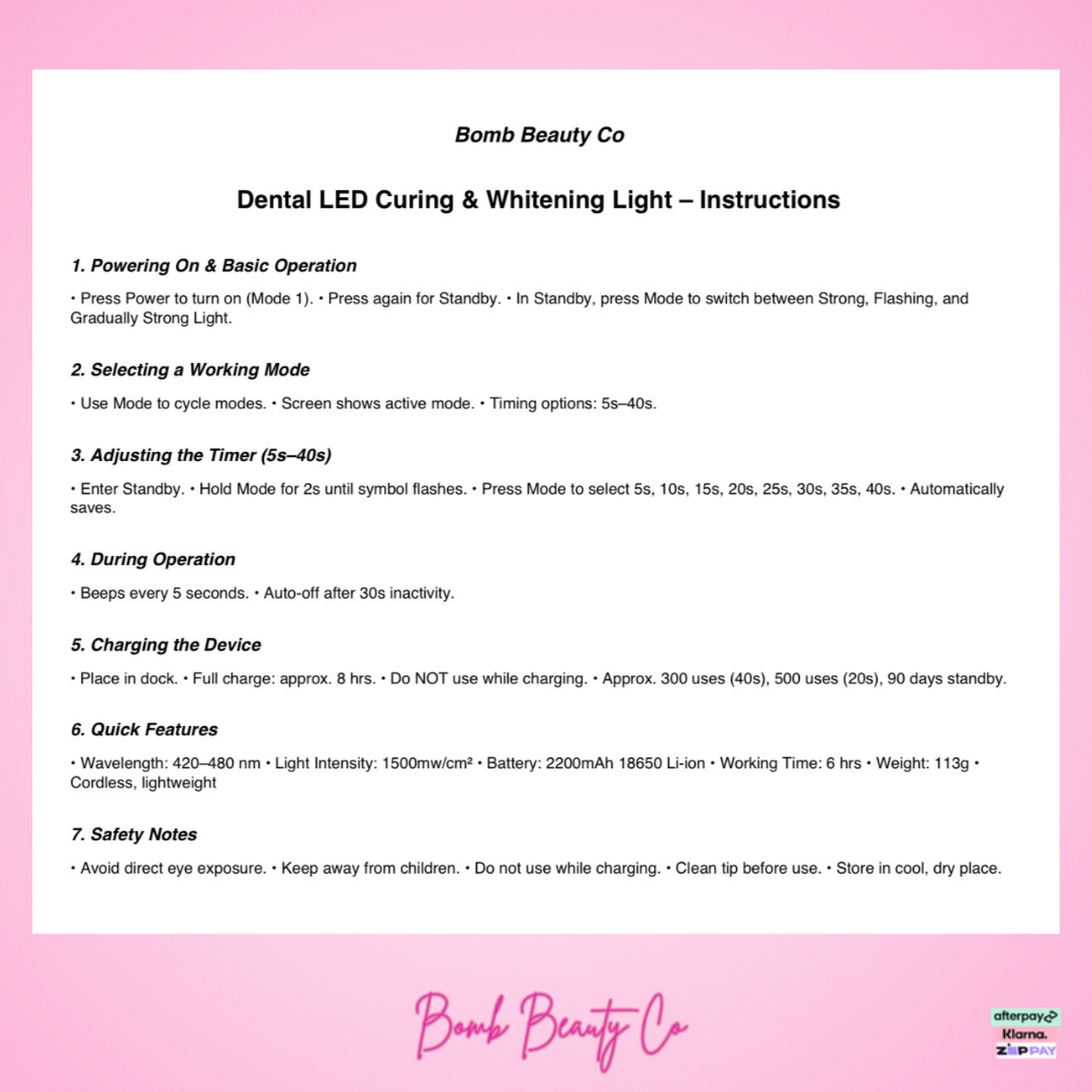 cosmetic whitening light instructions