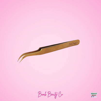 gold curved tweezers